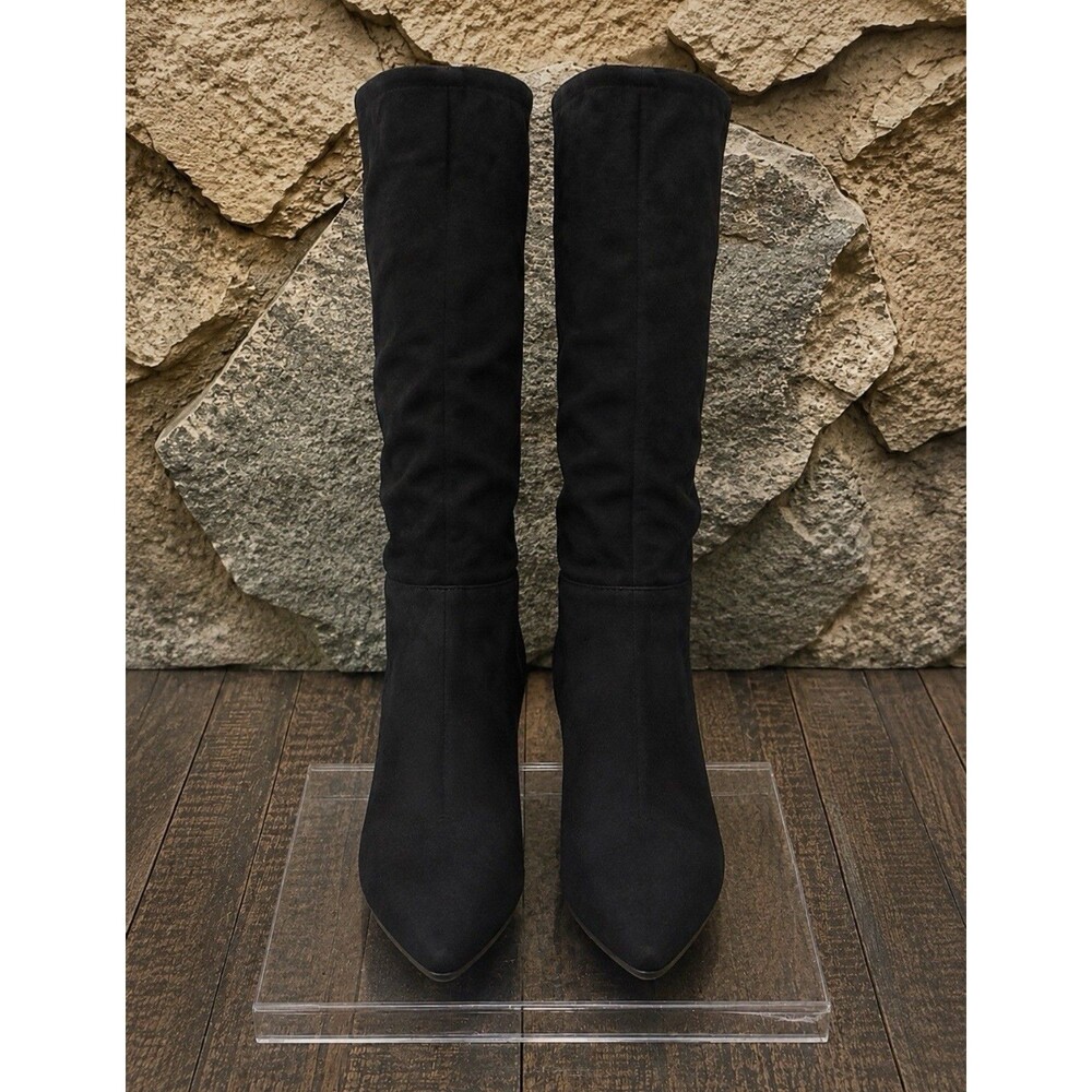 Madden Girl Firefly Knee High Boots Black Vegan Suede Sz 8M Pointed Toe